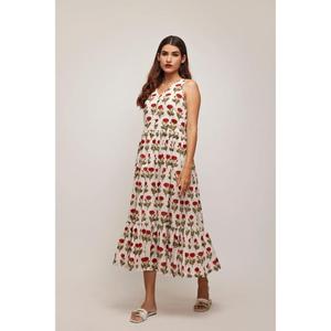 Robe longue évasée sans manches imprimée fleur de rose longueur de thé pour femmes - Product Image 3