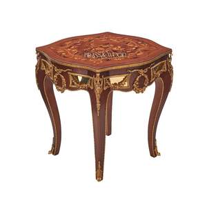 Mesa Auxiliar Cuadrada de Lujo con Incrustaciones Florales y Detalles Ornamentales de Latón Dorado para Decoración Clásica de Esquinas de Sala de Estar - Product Image 3