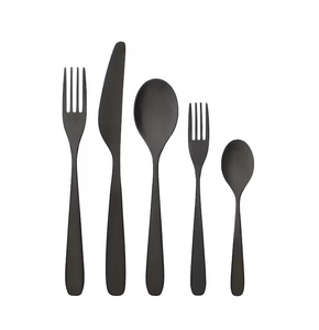 Juego de cucharas de postre de 5 piezas de acero Espejo, Color negro mate para banquete, cuchara ranurada de acero inoxidable/tenedor/cuchillo para mantequilla - Product Image 2