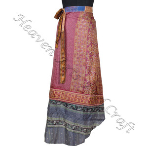 ซื้อกระโปรงยาวผ้าไหมส่าหรีสำหรับผู้หญิงแบบดั้งเดิม2ชั้นห่อรอบฮิปปี้ผ้าไหมกระโปรงยาวคลุมวินเทจเมจิก38นิ้ว - Product Image 3