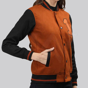Winter Wear Women Letterman Jacket Solid Color Letterman Jacket <b>Covered</b> <b>Button</b> Letterman Jacket - Product Image 2