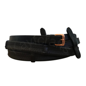 Flat Black Leather and Rubber <b>Grip</b> Horse Reins with Rose Gold Buckle Fittings and Stopper Series for Riding <b>Control</b> - Product Image 1