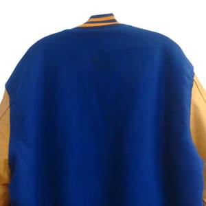 แจ็กเก็ตเบสบอลแขนเสื้อหนังขนสัตว์สีน้ำเงินสำหรับผู้ชายโอเวอร์ไซส์ - Product Image 2