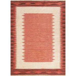 พรมขนสัตว์ขนาดใหญ่ Nayaab Classic ลายเรขาคณิต ทำมือ ขนาด 9x12 ฟุต สำหรับทางเข้าบ้าน-Paem-845 สีแดงและสีส้ม ทอแบบเรียบ - Product Image 1