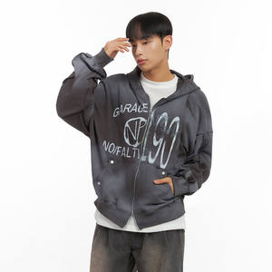 2025 nouvelle mode personnalisé solide poids lourd blanc hommes à capuche de haute qualité surdimensionné goutte épaule acide lavage fermeture éclair à capuche hommes - Product Image 5