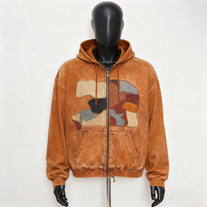 Custom Embroider Hoodies Boxy Designer Drop Shoulder Cotton Graphic Thick Hoodie Distressed Washed Zip up Hoodie Unisex hoodie - Product Image 2