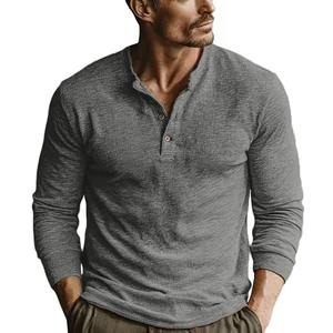 T-shirt décontracté à col Henry pour homme, manches longues, couleur unie, coupe ajustée, extensible, patte de boutonnage mi-longue pour un usage quotidien - Product Image 5