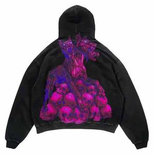 Sudadera con Capucha Negra para Hombre, Estampado de Calavera y Demonio, Estilo Urbano, Sudadera de Manga Larga, Unisex - Product Image 3