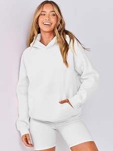 Sudadera con capucha de lana con bolsillo de canguro y logotipo personalizado para mujer, sudadera holgada con estampado de letras de talla grande, OEM de invierno, venta al por mayor, Color sólido - Product Image 5