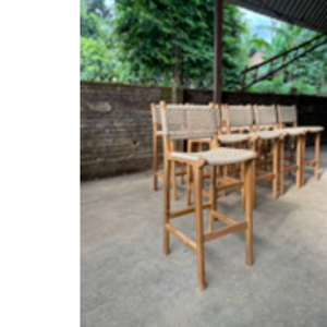 Taburete de Bar de Ratán Hiroshima, Silla para el Hogar, Madera de Teca Sólida, Taburete Alto con Respaldo, Taburete Alto para Recepción, para Comedor - Product Image 6