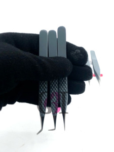 Pince à épiler pour extensions de cils droites à revêtement en poudre grise à 90 degrés de haute qualité Instruments de beauté en acier inoxydable à 45 degrés - Product Image 5