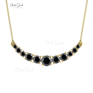 New Fashion Necklace Jewelry 14K Solid Gold Round Cut Black Diamond Necklace Pendant Chain For Women At Supplier Cost