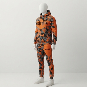 <b>Mens</b> Orange Black Geometric Hoodie Tracksuit Set Printed <b>Pullover</b> Sweatshirt Jogger Pants Sportswear Training Gym Fitness - Product Image 2