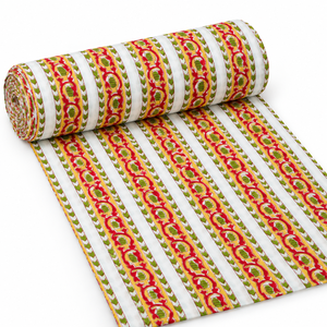 Tissu en voile de coton tissé léger imprimé à la main Pinksa, motif feuilles jaunes et bleues, style Rajasthan, fil 60S/60S, 90 GSM - Product Image 4