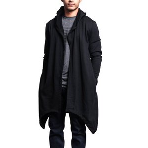 Personalizar invierno Color sólido suelto de longitud media para hombre cárdigan con capucha engrosamiento suéter Abrigo con capucha cárdigan hombres negro largo con capucha - Product Image 3