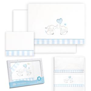 Juego de 3 Piezas de Ropa de Cama 100% Algodón para Cuna de Bebé, Modelo PAREJITA-ELEFANTE, Sábanas con Diseño de Dibujos Animados Tejidos - Product Image 1