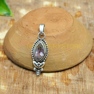 Colgante de Plata de Ley 925 con Amatista Natural, Hecho a Mano, Forma Marquesa, Gema Púrpura, Joyería Étnica Boho, Venta al por Mayor - Product Image 2