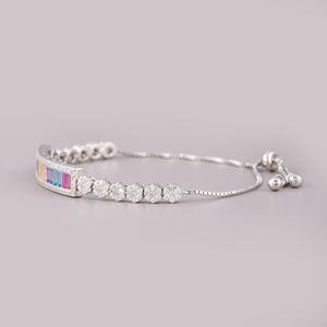 Haute qualité solide en acier inoxydable luxe femmes Bracelet Cluster Style arc-en-ciel saphir émeraude coupe diamant pierre mignon charme - Product Image 4