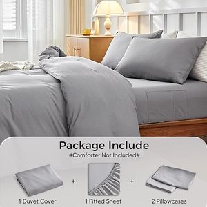 4PCS Bedding Set with <strong>Fitted</strong> <strong>Sheet</strong> Soft Microfiber <strong>Double</strong> Duvet Set with Pillowcases and Extra <strong>Fitted</strong> <strong>Sheet</strong> Solid Grey - Product Image 3