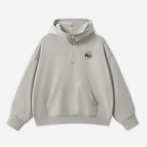 Customizable Men's Quarter Zip Hoodie 100% Cotton Fleece Solid Autumn Breathable Eco-Friendly OEM Custom Service - Product Image 3