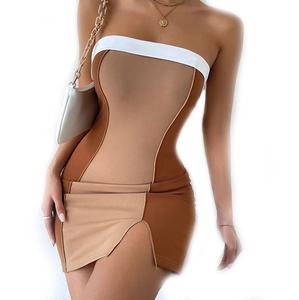 Nouvelle robe élégante en dentelle noire et jaune léopard, à épaules dénudées, fendue, moulante, décontractée, de couleur unie, sexy - Product Image 4