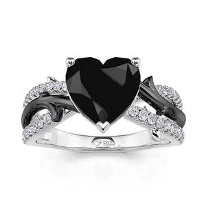 Bague de promesse Jeulia Twist en forme de cœur noir, argent sterling plaqué rhodium, bijoux fins - Product Image 1