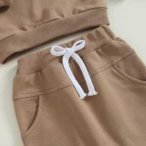 Sudadera con puño rasgado elástico y cuello redondo de alta demanda con conjunto de Pantalón elástico a rayas Chándal de invierno de lana de algodón - Product Image 4