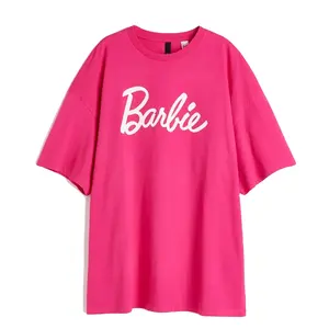 热销女式夏装100% 棉粉色水落肩t恤待售，带定制设计印花
