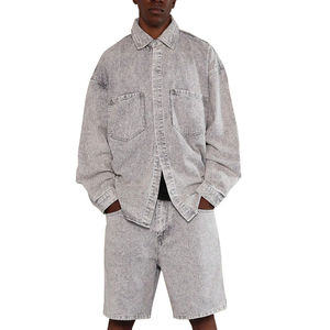 ชุดลำลองยีนส์ผู้ชาย - สินค้ามาใหม่ ชุดกีฬาฤดูร้อน กางเกงขาสั้นพร้อมเสื้อแขนยาวคอกลม และชุดกางเกงขาสั้นลายพิมพ์สไตล์ยีนส์ฟอกสีสำหรับผู้ชาย - Product Image 4