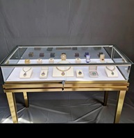 VENTE FLASH Meishi MS-0012 Vitrine à bijoux moderne en acier inoxydable avec éclairage LED, verre trempé, personnalisation du logo