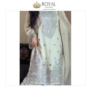 Collection de costumes Sharara de mariage de la meilleure qualité, tendance actuelle, en faux georgette avec des travaux complexes de fils et de sequins - Product Image 4