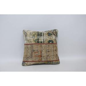 16x16 Beige Wool Kantha Patchwork <b>Pillow</b> Luxury Vintage Floral Woven <b>Throw</b> <b>Pillow</b> for Bedding Floor Rustic Square 18x18 Floral - Product Image 1