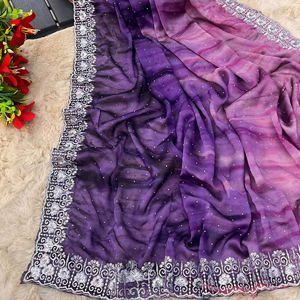 Sari de seda de diseñador Rangoli con Secuencia de trabajo de piedra estilo pakistaní ropa de fiesta de boda para mujeres ropa india y paquistaní - Product Image 3