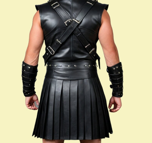 Armadura de cuero negro para hombre y traje de armadura de caballero templario plisado Kilt | Knights Crusader - Product Image 2