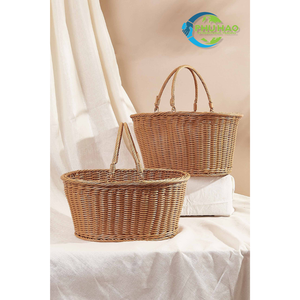 Hot Item!!! Handwoven Rattan Vietnamese VINTAGE COUNTRY BASKET Affordable Easter <b>Egg</b> Gift Picnic Basket with Handle - Product Image 6