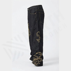 <b>Men's</b> Loose Fitting Rhinestone Embellished Customized Color Washed Jeans Party Clothes Street Pants Durable <b>Trousers</b> Wholesale - Product Image 3