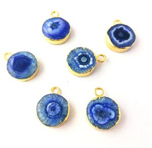 Oro galvanizado 13-14mm aprox. Colgante de piedras preciosas de cuarzo solar para fiesta de niños, Conector de piedra, colgantes de moda, dijes - Product Image 2