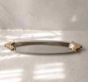 Bandeja de servicio de madera de aluminio más vendida al por mayor acabado esmaltado forma ovalada para ocasiones Diwali técnica de artesanía de metal - Product Image 3