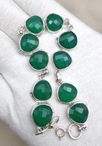 925 <b>Sterling</b> <b>Silver</b> Natural Green Onyx Handmade Faceted Gemstone <b>Bracelet</b> With Gold Plating Option for Women Wholesale Jewelry - Product Image 6