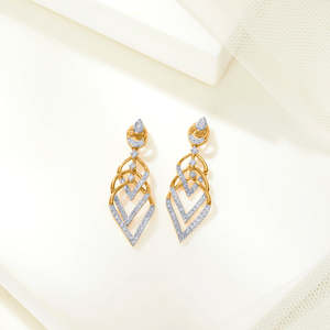ต่างหูห้อยประดับเพชรและทองคำทรงหยดน้ำสำหรับผู้หญิง - Product Image 1