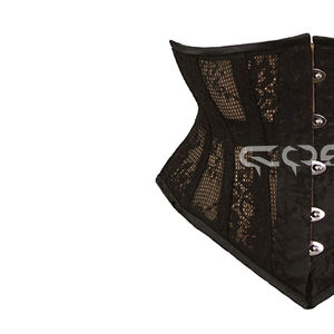 Fabricant de corsets de mode noirs en maille florale avec armatures en acier sous la poitrine et fermeture avant - Product Image 4