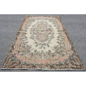 Classic Beige <b>Brown</b> <b>Wool</b> Rug 5.6 X 8.9 ft Handmade Turkish Rugs Rectangular Patchwork Design for Living Bedroom Hallway Latex - Product Image 1