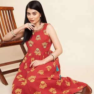 Kurtis de Alta Calidad, Estilo Elegante y Casual, con Estampado Floral, Tela de Algodón, Conjuntos de Kurti Anarkali, OEM - Product Image 1