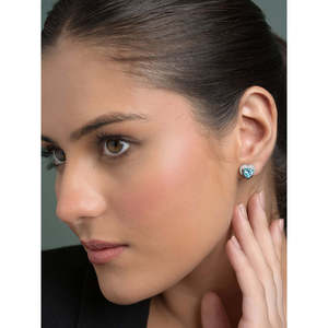 NOVAMART Fine 925 Sterling Silver Rhodium Plated <b>Stud</b> <b>Earrings</b> Sky Blue Heart Design with for Swiss Zirconia & Gift Women Girls - Product Image 3