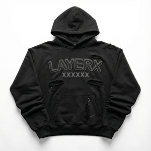 Sweat à capuche personnalisé pour femme 2026, poids lourd, 500 g/m², polaire polyester/coton, effet vieilli, strass, impression 3D en relief, badge, streetwear - Product Image 3