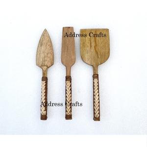 Último diseño de madera 3 uds. Juego de cuchillos para queso superventas cuchillos para queso hechos a mano con mango de mimbre vajilla tenedor cuchillo esparcidor - Product Image 4