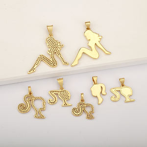 Liontin Siluet Wanita Berlapis Emas QIKU dengan Zirkonia Kubik, Figur Wanita Bergaya, Perhiasan Fashion untuk Kalung DIY Grosir - Product Image 2