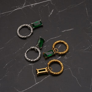 Ultimo 18K <span class=keywords><strong>oro</strong></span> placcato gioielli in acciaio inox anello a spirale rettangolare verde zircone <span class=keywords><strong>orecchini</strong></span> impermeabili E241547 - Product Image 4