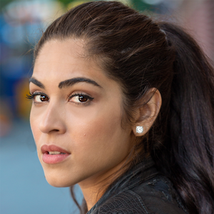 Avarta Jewellery 92.5 Sterling <b>Silver</b> 3.80 Carat Each Solitaire <b>Stud</b> Earrings With Yellow Gold Polish - Product Image 3