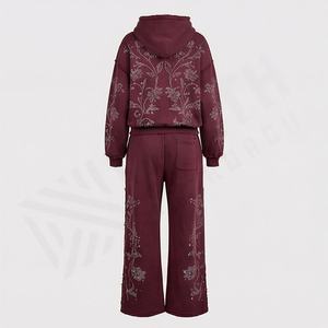 Conjunto de Chándal de Alta Calidad para Adultos, Hombres y Mujeres, con Logotipo Serigrafiado con Efecto Desgastado por el Sol y Pedrería, Conjunto de Dos Piezas, Suave - Product Image 2